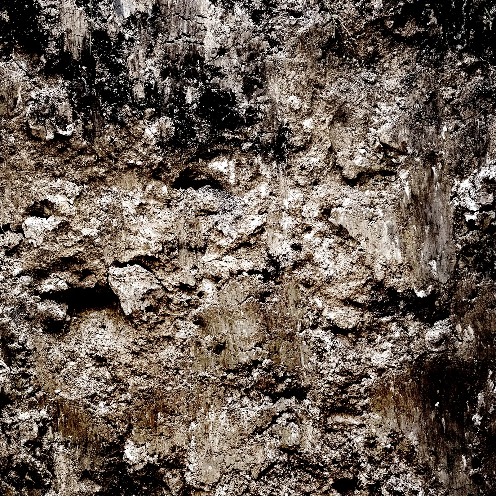 Papari Hills vineyard, rough, textured surface of brown and gray rock with visible layers and uneven patterns.